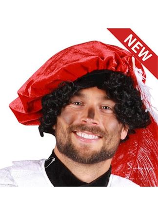 Polyester Piet baret rood (exclusief veren)