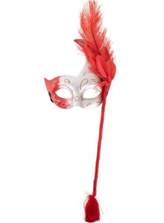 Venetiaanse oogmasker op stok rood 50x20cm.