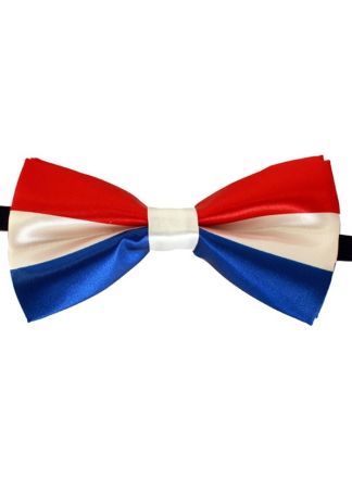 Satijnen strik Rood-wit-blauw 12x6cm.