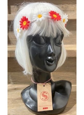 Hoofdband met bloemen rood-wit