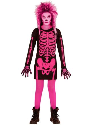 Roze Halloween skelet jurkje 1dlg.