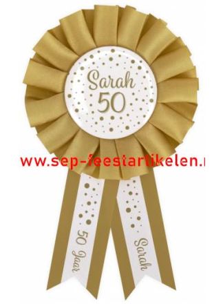 Party Rozet gold/white Sarah 50jaar