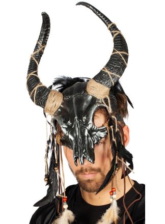 SHAMAN BULL SKULL mask with feathers