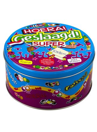 Geslaagd snoeptrommel (14x14x7cm.)