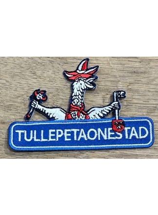 Strijkembleem naambord tullepetaonestad (9x6cm.)