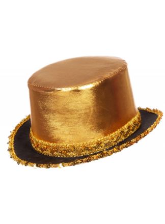 Hoge hoed goud met pailletten band (unisex)