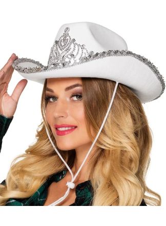 Cowboyhoed "Glimmer" wit (met koord)