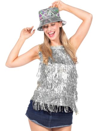Zilveren Party top metallic met franjes