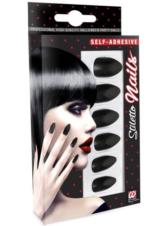 Set 12 zelfklevende zwarte stiletto nagels